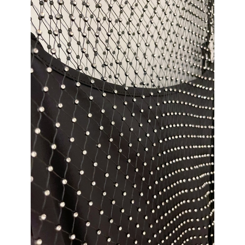 ENDLESS ROSE ~ Embellishment Mini Dress ~ Black Fishnet with Rhinestones - Picture 9 of 15